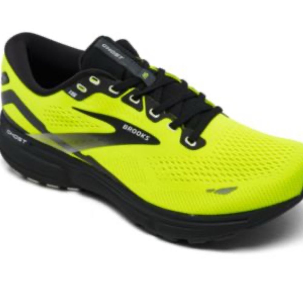 Brooks Ghost 15 Running Shoes Neon Yellow Mesh Mens 12Athletic Walking Sneakers
